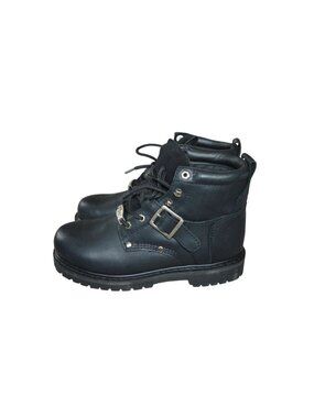 New River Road Crossroads Buckle Boots Black Leather Biker Men Size 8 Motorcycle